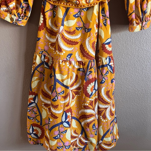 FARM Rio Yellow Palms Midi Ruffled Party Dress with Belt Size Small - Picture 10 of 12